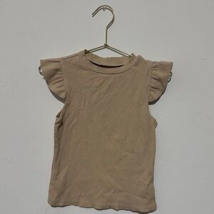 Tan Flutter Sleeve Blouse with Ruffled Details